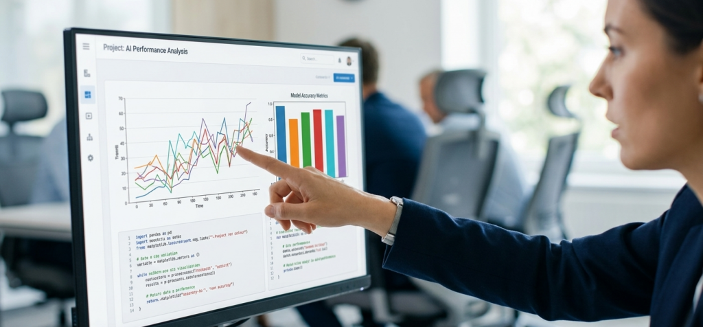 Manager reviewing data during Corporate AI Training